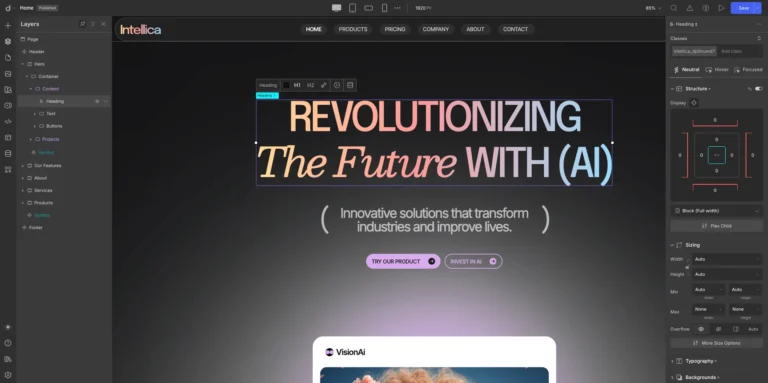 Droip page builder interface