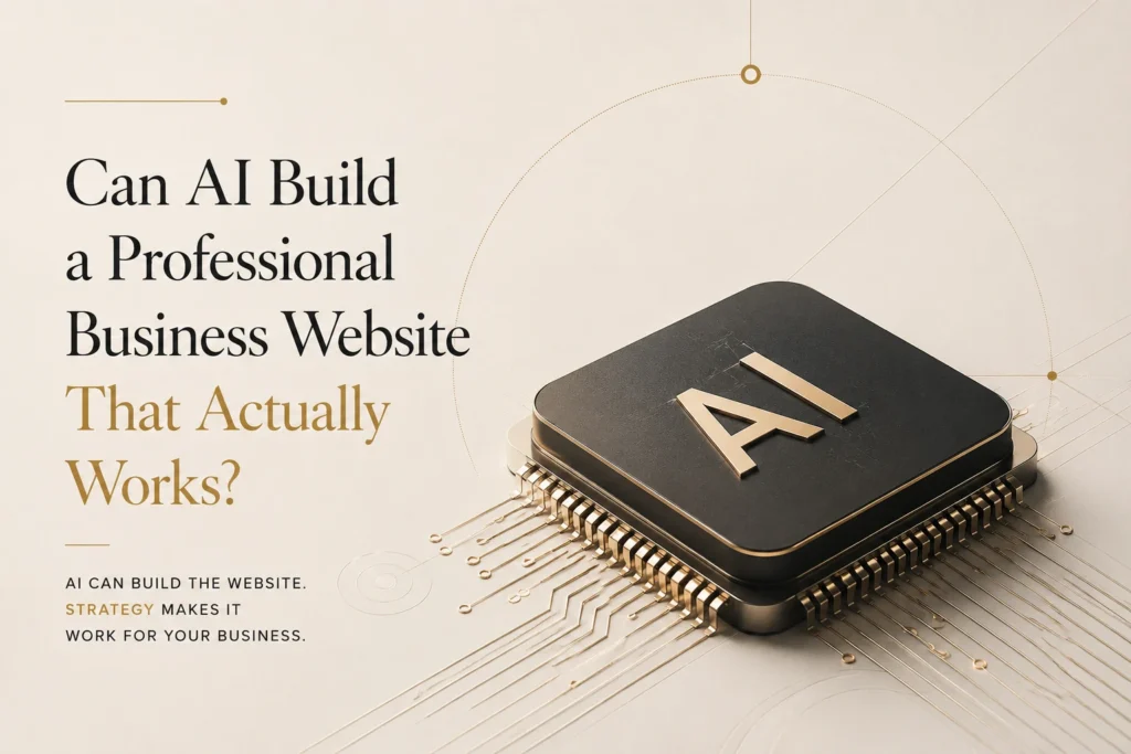 AI building a professional business website focused on strategy, trust, lead generation, and business growth