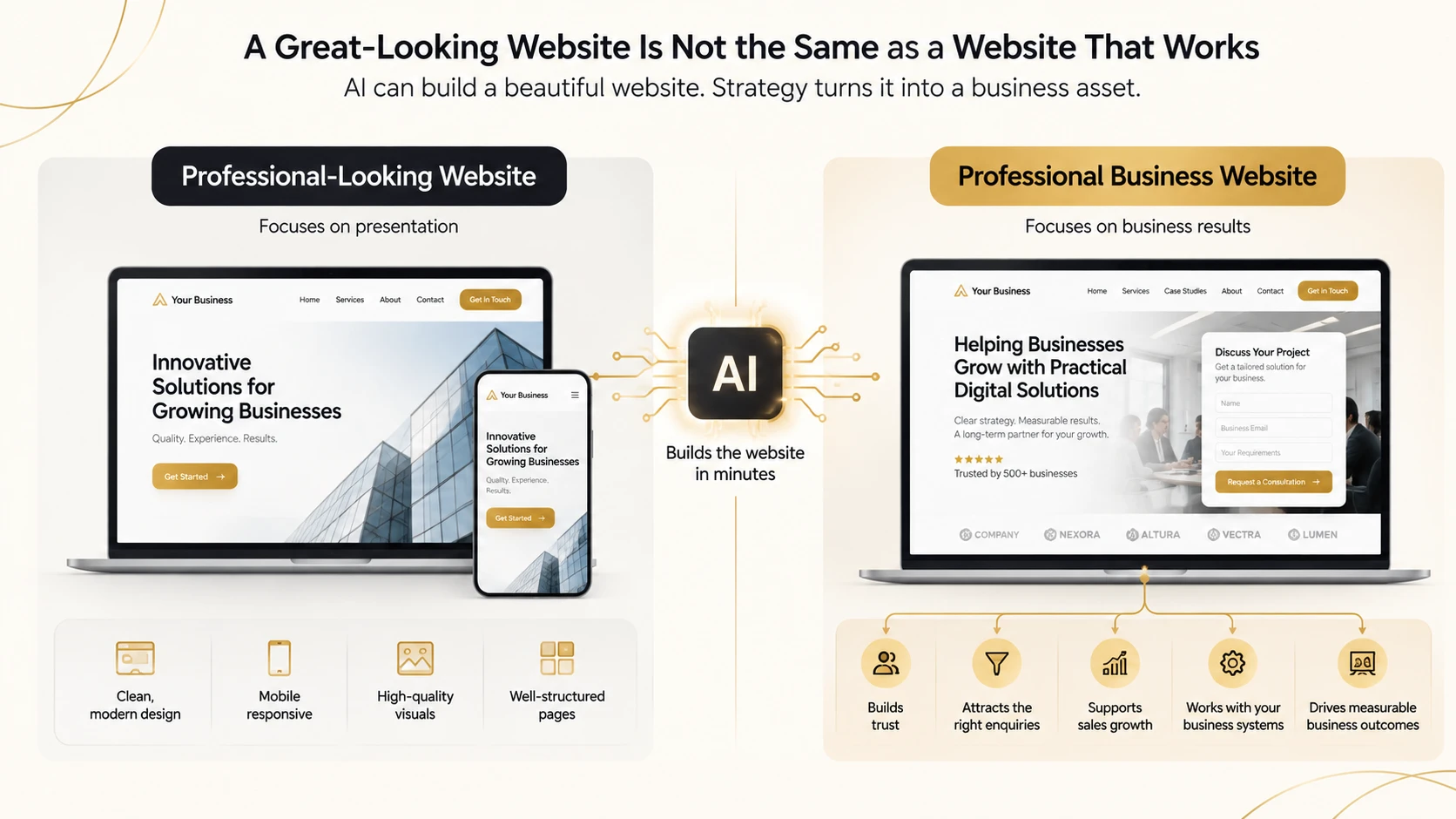 AI can create a professional-looking website, but strategy turns it into a business asset.