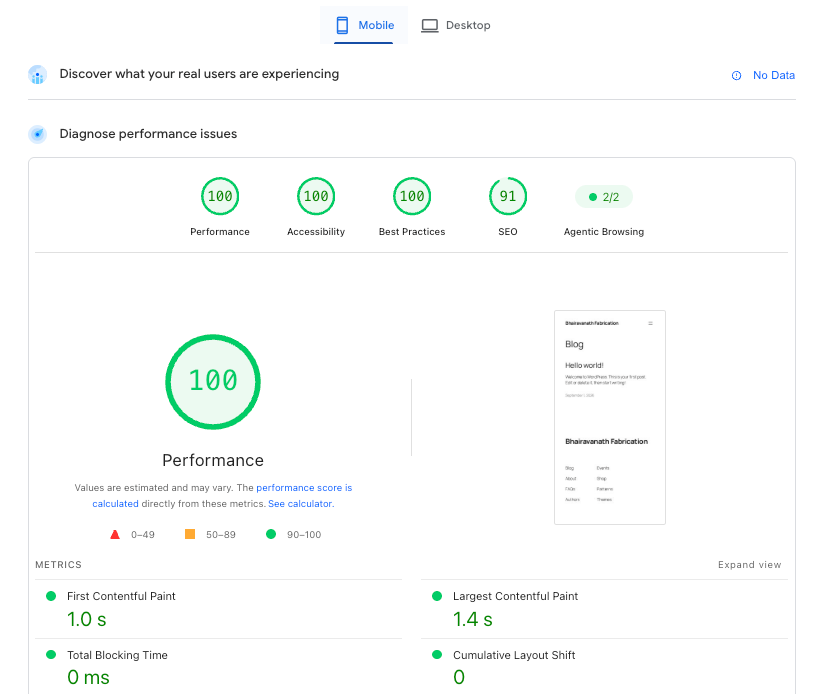 Hostinger Review 2026: Is It Worth It for Business Websites? 3 Hostinger performance test showing 100 PageSpeed scores on desktop and mobile
